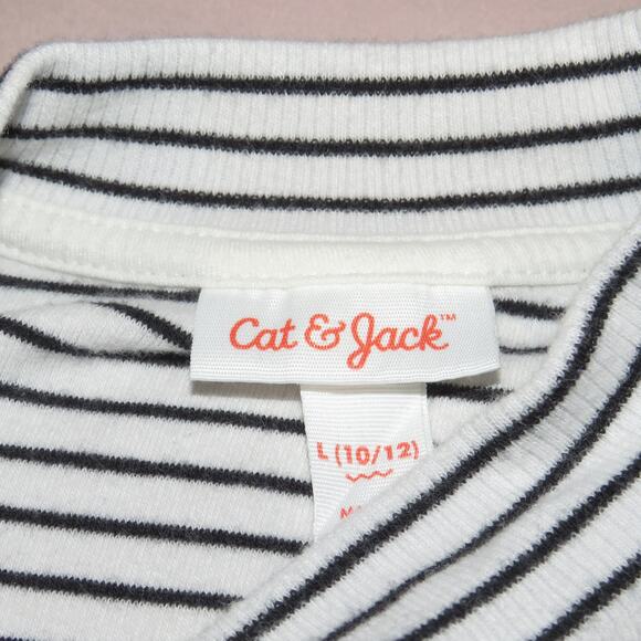 Cat & Jack White Striped Mock Neck Ribbed Girls Long Sleeve Shirt - Picture 5 of 6